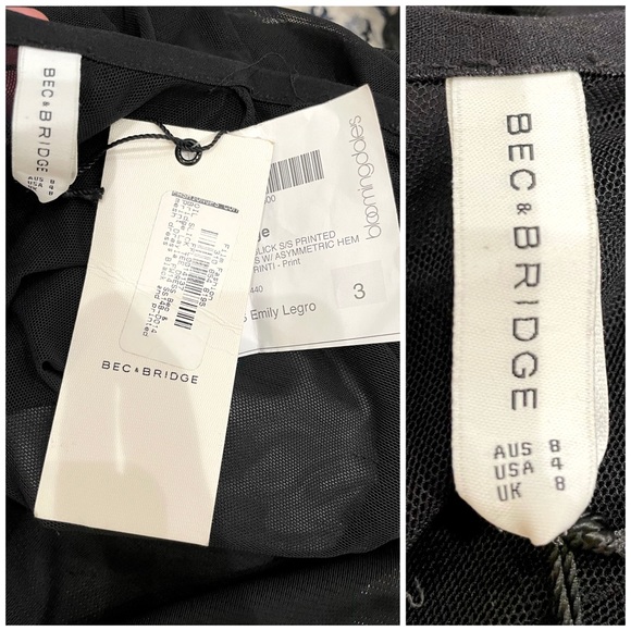 NWT Bec & Bridge Oil Slick Neoprene Print Mesh Panel Asymmetrical Dress - Picture 11 of 11